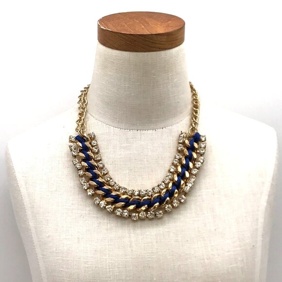 Vintage Style Statement Necklace Gold Tone Chain With Crystal Rhinestone and blu - Picture 3 of 6
